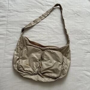 Camper brand Cream and tan nylon shoulder bag with multiple pockets